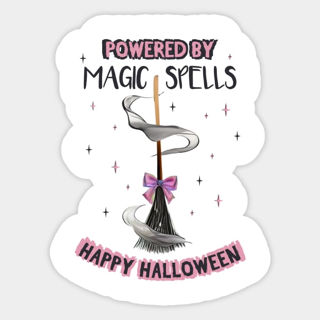 Happy Halloween. Broom Powered by Magic Spells Sticker by ArtsByNaty